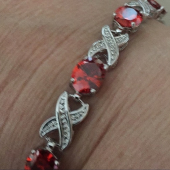 STERLING SILVER ALMANDINE GARNET TOPAZ BRACELET - Picture 6 of 7
